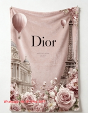 Dior Paris Pink Floral Flannel Sofa Throw Blanket D358